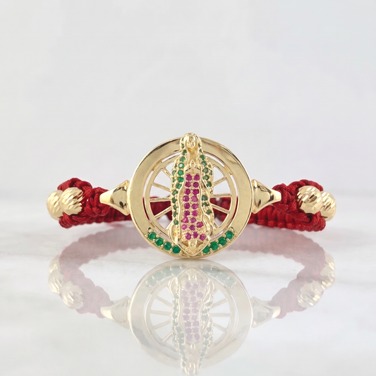 Pulsera Tejida Virgen de Guadalupe Oro Amarillo 18K