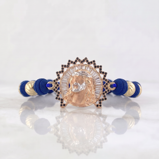 Pulsera Azul Rostro de Cristo 8.55gr / Oro 18K &