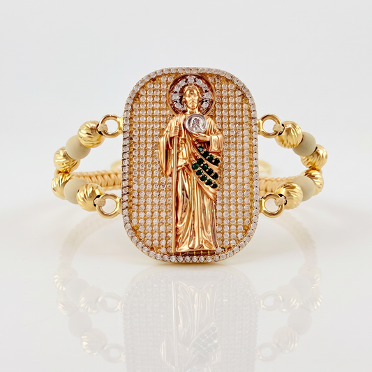 Pulsera Tejida San Judas Tadeo Tres Oros 18K