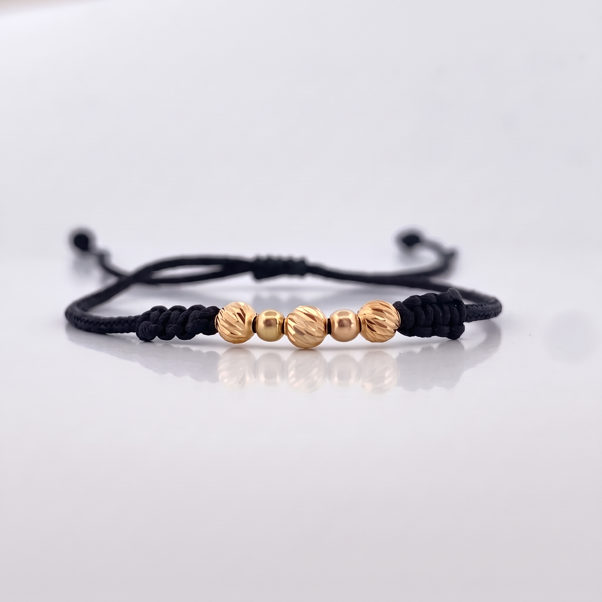 Black Bracelet 3mm-4mm 5 Pcs Polished Diamond Cut Beads 18K Gold Yellow (A.C)