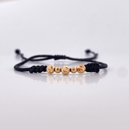 Black Bracelet 3mm-4mm 5 Pcs Polished Diamond Cut Beads 18K Gold Yellow (A.C)