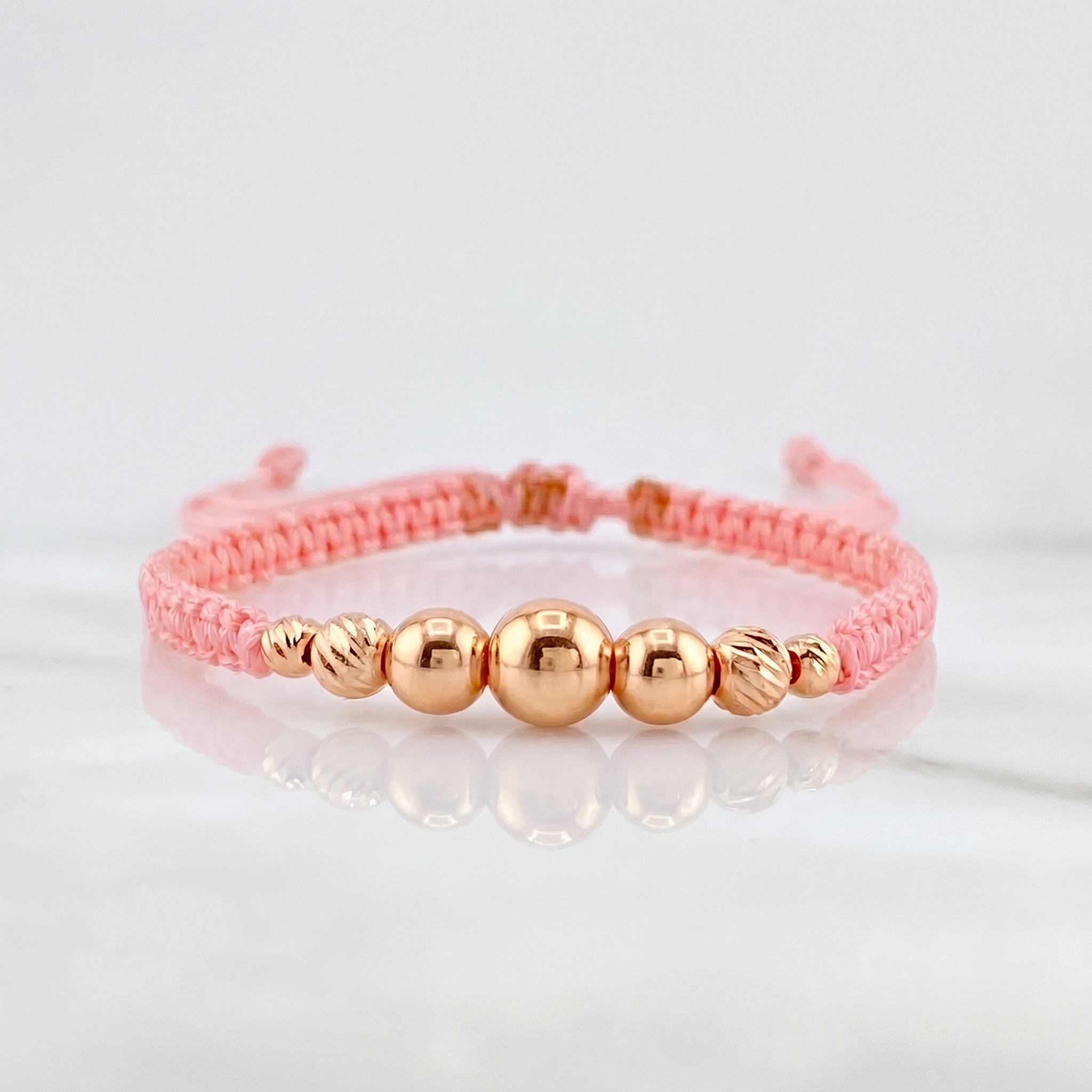 Pulsera Tejida Rosada Lisas 3 Und / 5Mm-6Mm / Diamantadas 4 Und / 3Mm-4Mm Oro Rosa 18K (A.C)