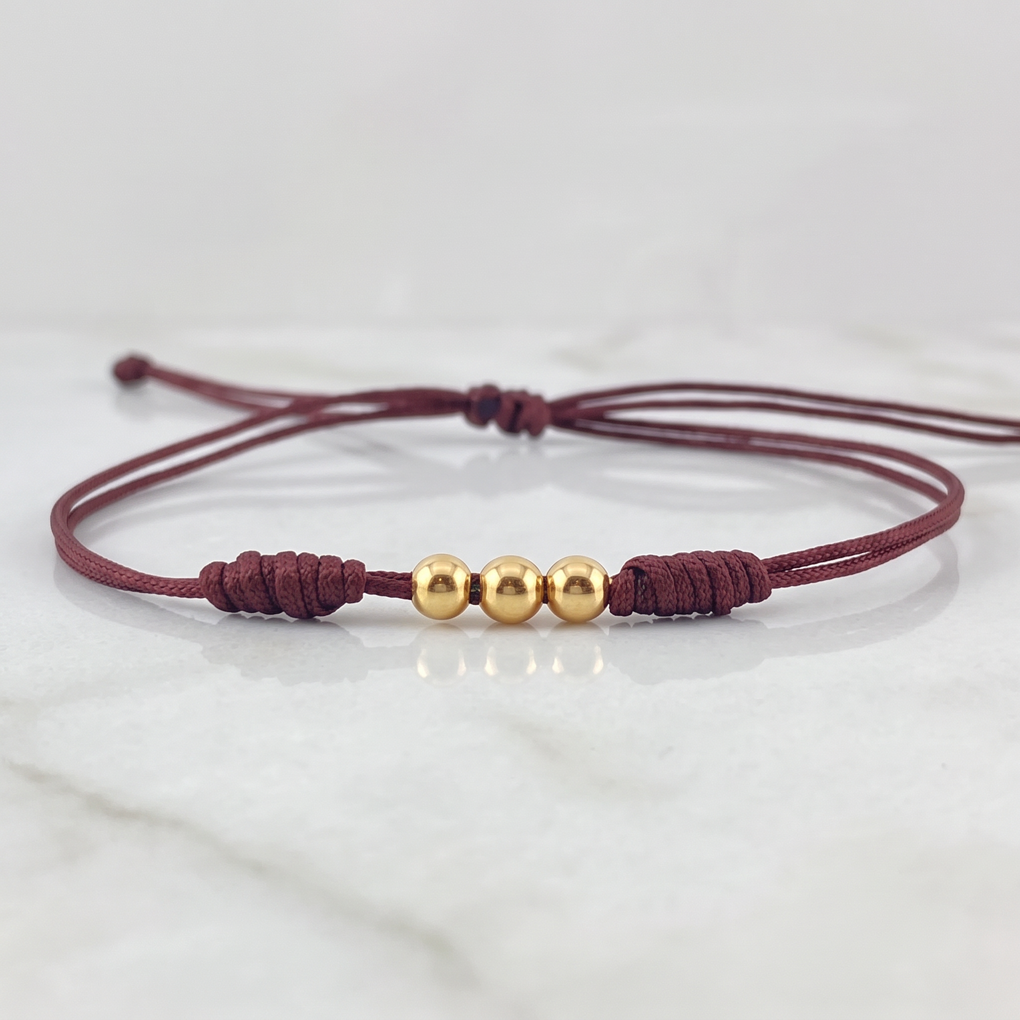 Pulsera Café Bolas 3mm 3 und Lisas Oro Amarillo 18K (A.C)