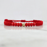 Red Mustard Seed Bracelet 4mm 1 Pc Diamond Cut Bead 18K Gold Yellow (A.C)