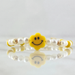 Pulsera Blanca Flor Carita Feliz 4mm Bolas Diamantadas 2 Und Oro Amarillo 18K (A.C)
