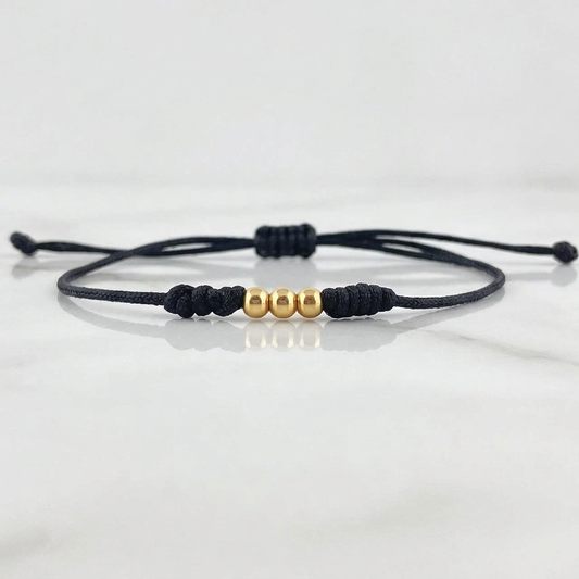 Black Bracelet Beads 3mm 3 Pcs Polished 18K Yellow Gold (A.C)