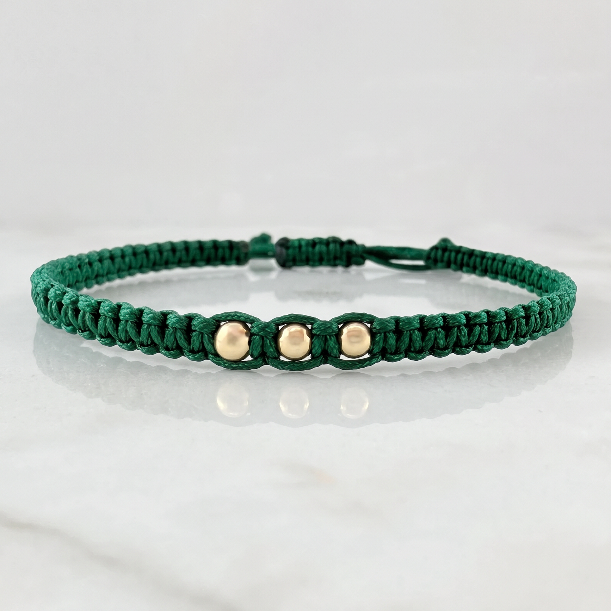 Green Woven Bracelet Plain Beads Yellow Gold 18K