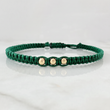 Green Woven Bracelet Plain Beads Yellow Gold 18K