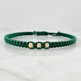 Green Woven Bracelet Plain Beads Yellow Gold 18K