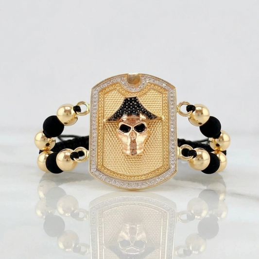 Pirate Skull Woven Bracelet Three Golds 18K