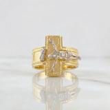 Anillo Cruz Cristo Bordeado 4.1g / T9 1/2 Dos Oros Amarillo Blanco 18K