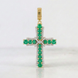 Pendant Cross Penitence Emerald 1.34 Qts Diamonds 50 Pts 9gr / 1 3/4 in / Two Yellow White Golds 18K %