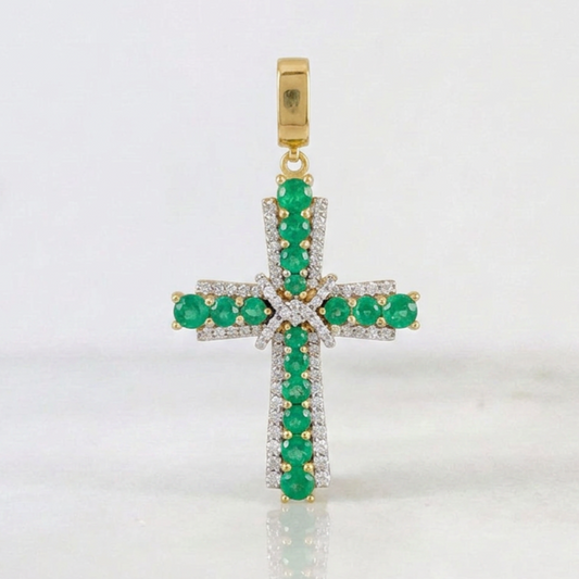 Dije Cruz Penitencia Esmeralda 1.34 Qts Diamantes 50 Pts 9gr / 1 3/4 in / Dos Oros Amarillo Blanco 18K %