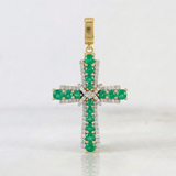 Pendant Cross Penitence Emerald 1.34 Qts Diamonds 50 Pts 9gr / 1 3/4 in / Two Yellow White Golds 18K %