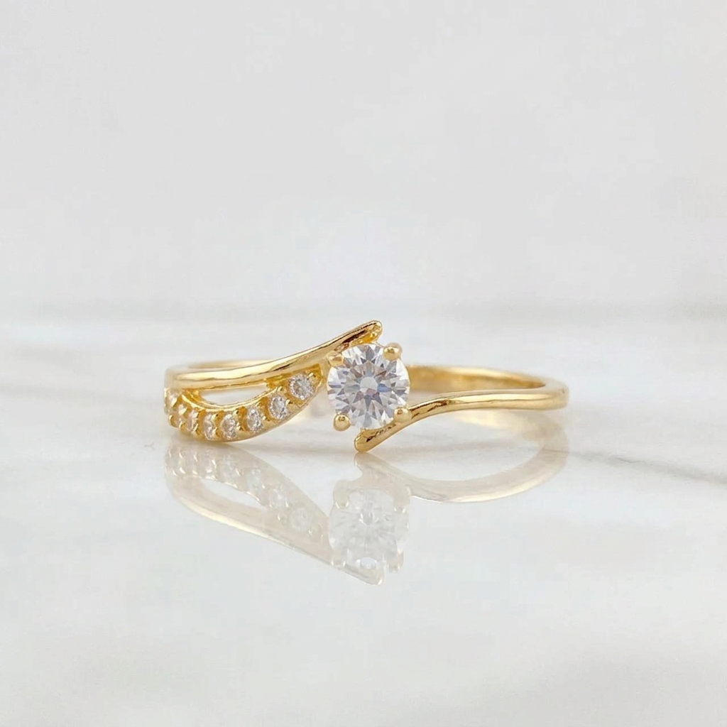 Anillo Solitario Brazo Pave 1.15g / T6 1/4 Oro Amarillo 18K