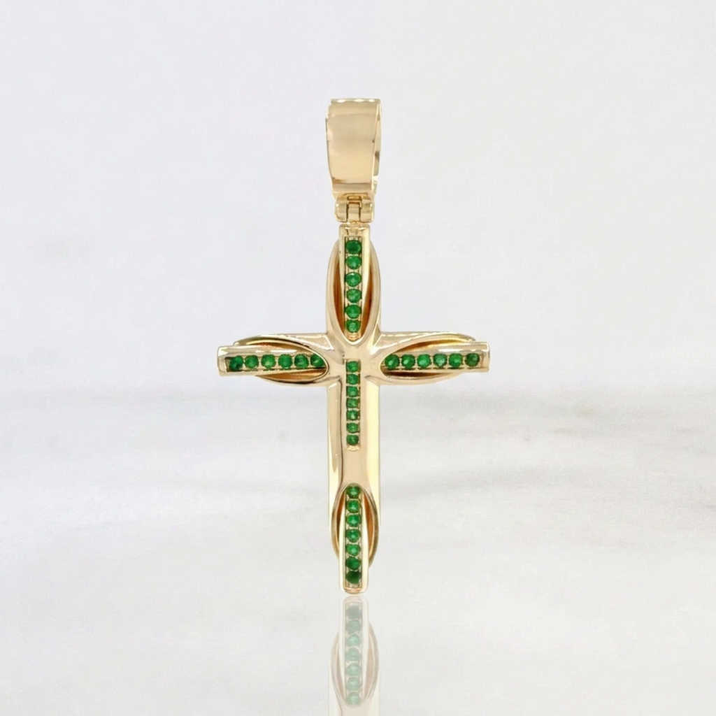 Pendant Cross Radiance Emeralds 63pts 11.6g / 2 1/4 in 18K Yellow Gold