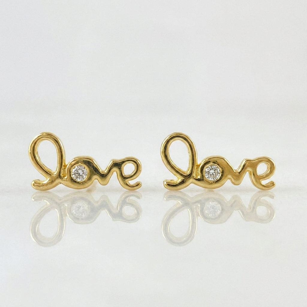 Stud Earrings Love 0.6gr / 7mm Yellow Gold 18K