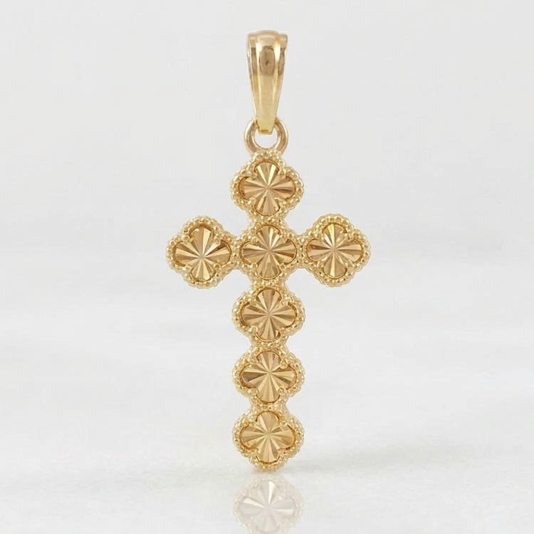 Clover Cross Pendant 7.15gr / 2 1/4 in / Yellow Gold Nac.Esp. 18K