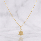 Mirror Flower Chain Set + Star of David Pendant / 1.2g / 18 in 18K Yellow Gold