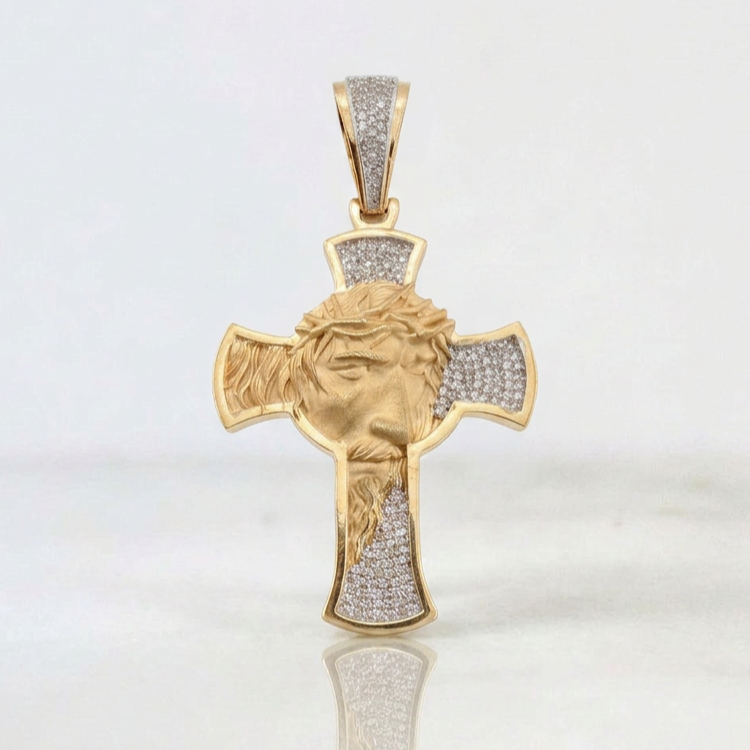 Dije Cruz Rostro Cristo 16.7 g / 2 1/2 in Dos Oros Amarillo Blanco 18K