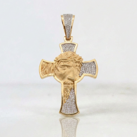 Dije Cruz Rostro Cristo 16.7 g / 2 1/2 in Dos Oros Amarillo Blanco 18K