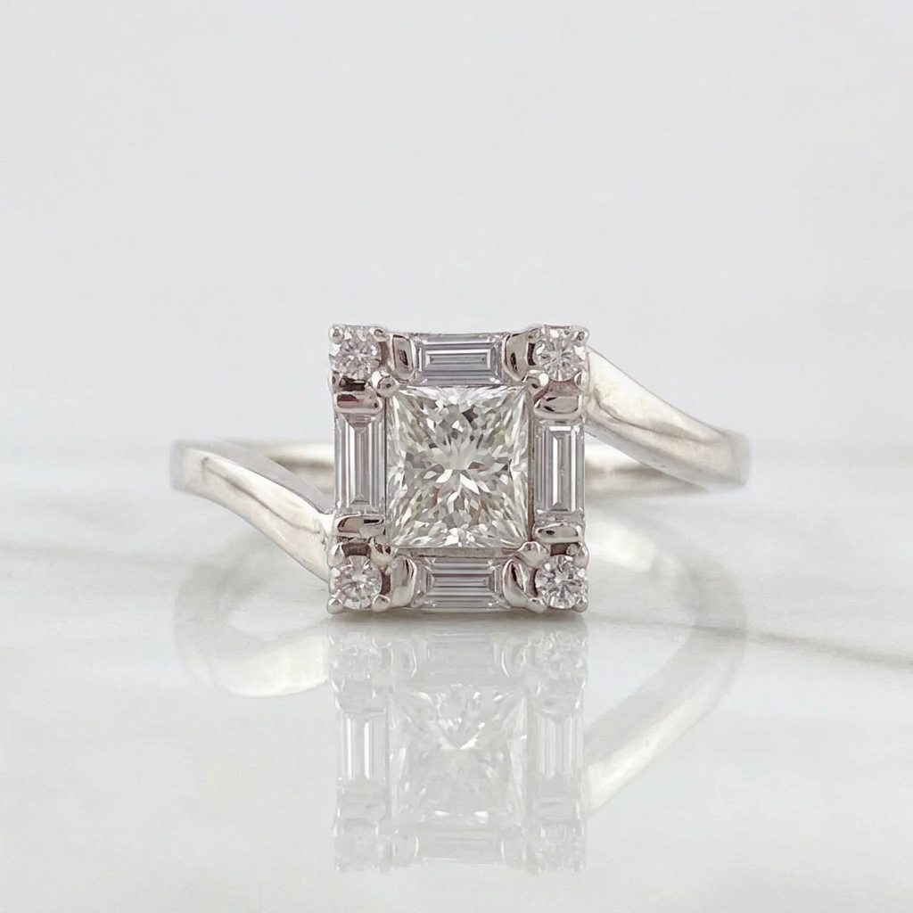Anillo Cubo Diamantes 90pts 3.55g / T6 1/2 Oro Blanco 18K