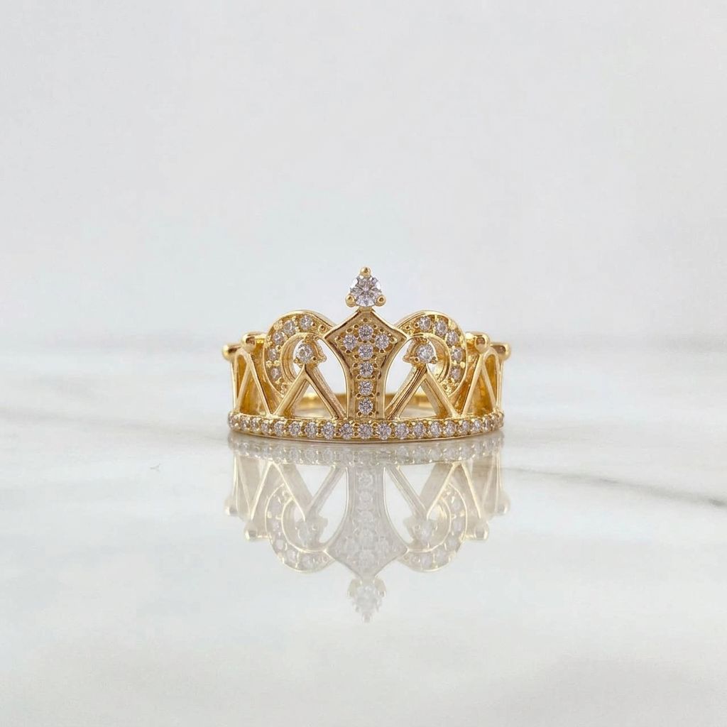 Crown Ring Triangles 3gr / T6 / White Zircons 18K Yellow Gold &