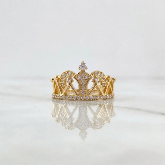 Anillo Corona Triangulos 3gr / T6 / Circones Blancos Oro Amarillo 18K &