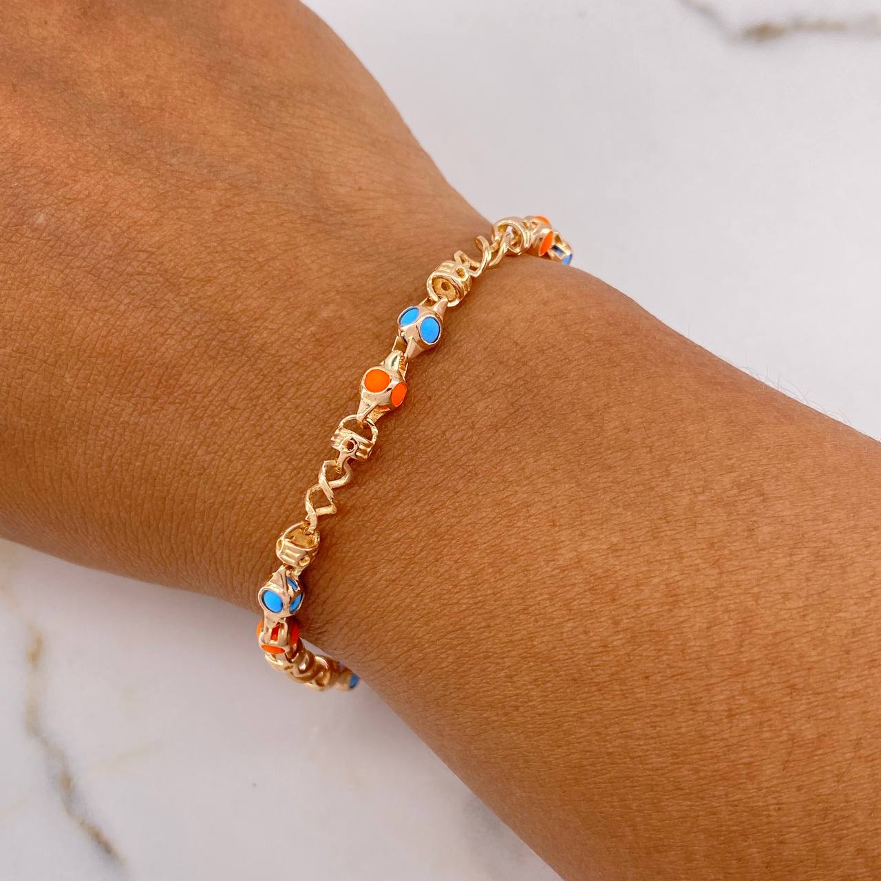 Bracelet 8.85gr / 19.5cm / Blue Orange Rubber Rose Gold &