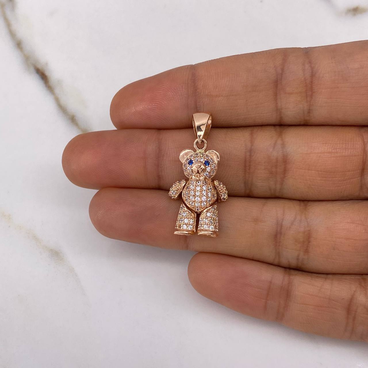 Pendant Articulated Bear 4.65gr / 3cm / White Blue Zircons Rose Gold &
