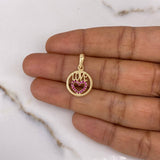 Pendant Heart Love Hoop 1.6gr / 2.3cm / Fuchsia Zircons Yellow Gold &