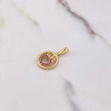 Pendant Heart Love Hoop 1.6gr / 2.3cm / Fuchsia Zircons Yellow Gold &
