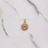 Pendant Heart Love Hoop 1.6gr / 2.3cm / Fuchsia Zircons Yellow Gold &