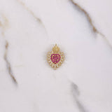 Sacred Heart Pendant 2.1gr / 0.8in / White and Fuchsia Zircons Yellow Gold &