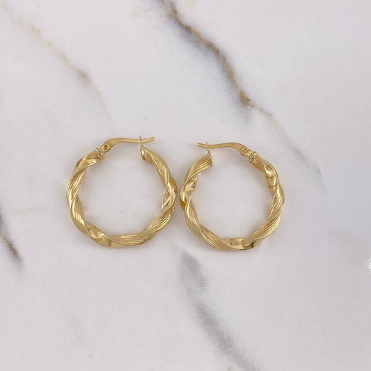 Hoop Earrings Weigh 2.8gr / 3cm / Striped Spiral Yellow Gold &