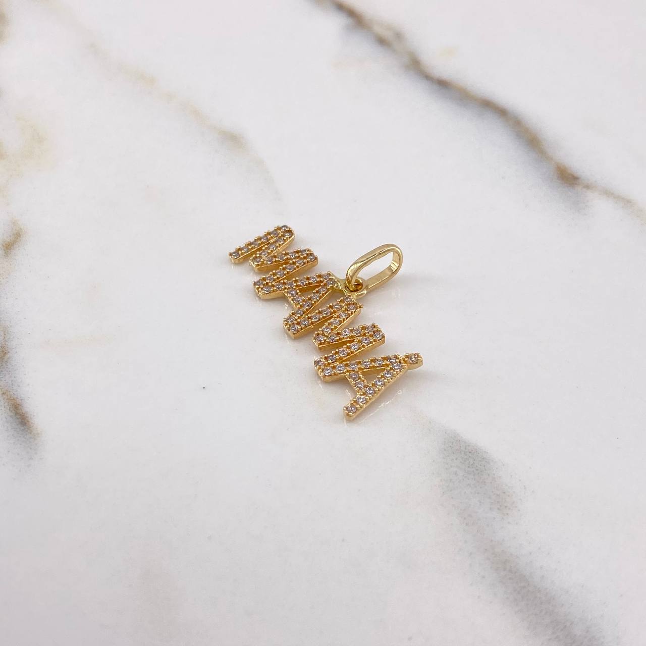 Pendant Mom 2.4gr / 3cm / White Zircons Yellow Gold $