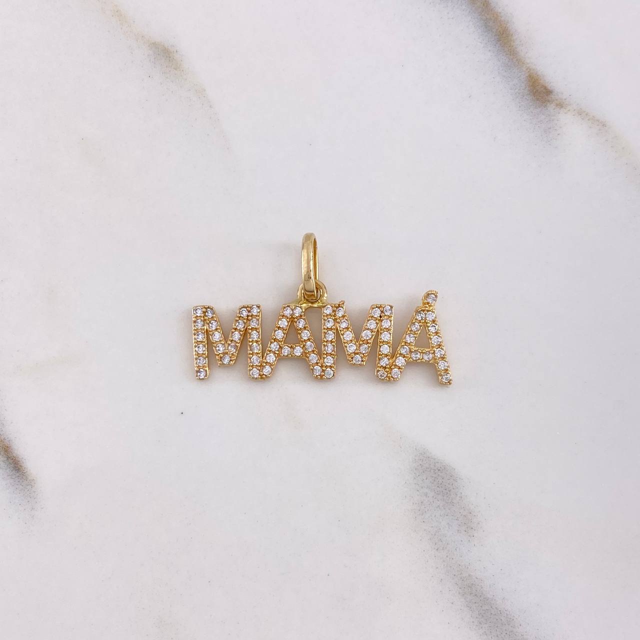 Pendant Mom 2.4gr / 3cm / White Zircons Yellow Gold $