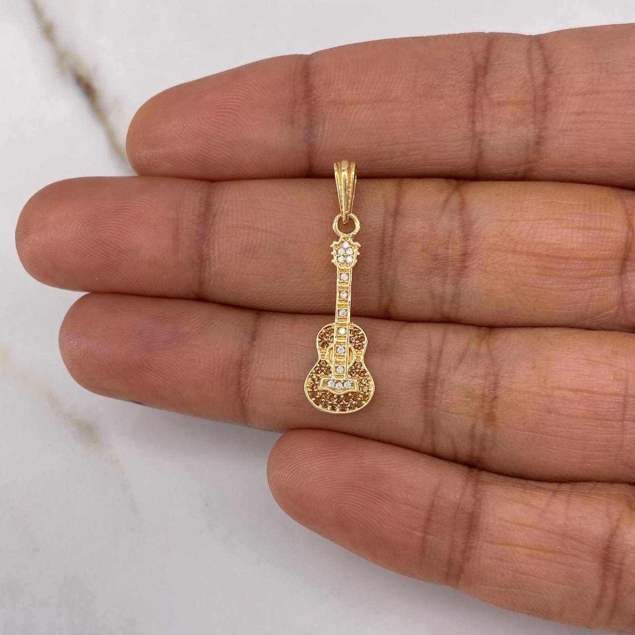 Pendant Guitar 1.2gr / 2.8cm / White Brown Zircons Yellow Gold &