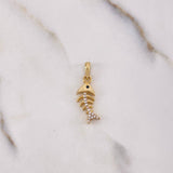 Pendant Fish Spine 1.85gr / 2.7cm / White Zircons Black Yellow Gold $