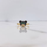 Bear Face Ring 2.6gr / Size 7 / Black and Green Zircons Yellow Gold $