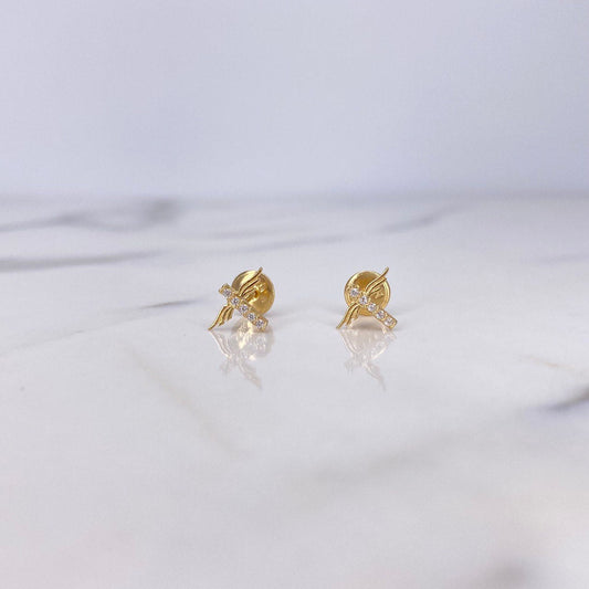 Stud Earrings Libelula 0.65gr / White Zircons Yellow Gold &