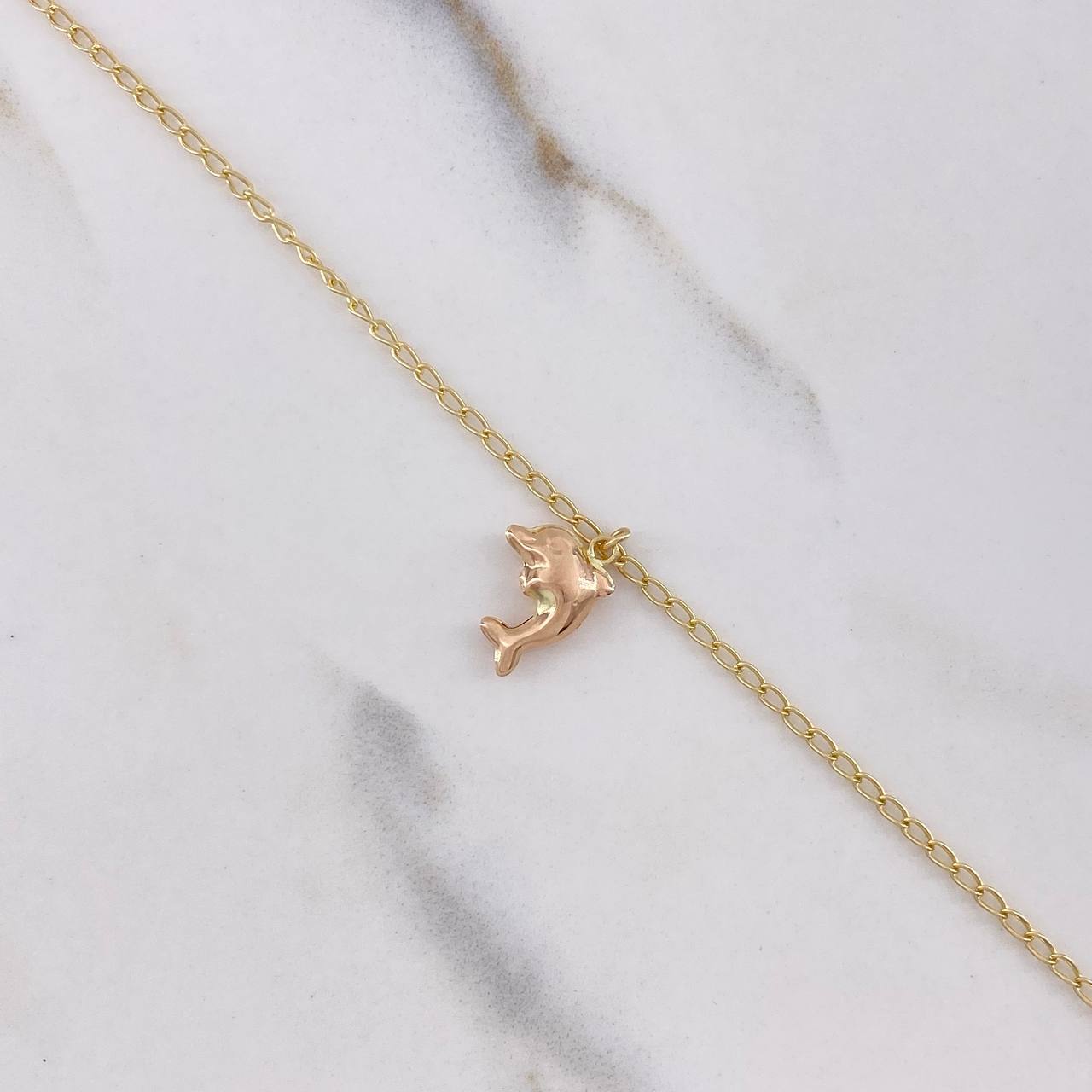 Ankle Bracelet Herringbone Dolphins 2.6gr / 25cm / 2mm Two-tone Yellow and Rose Gold $