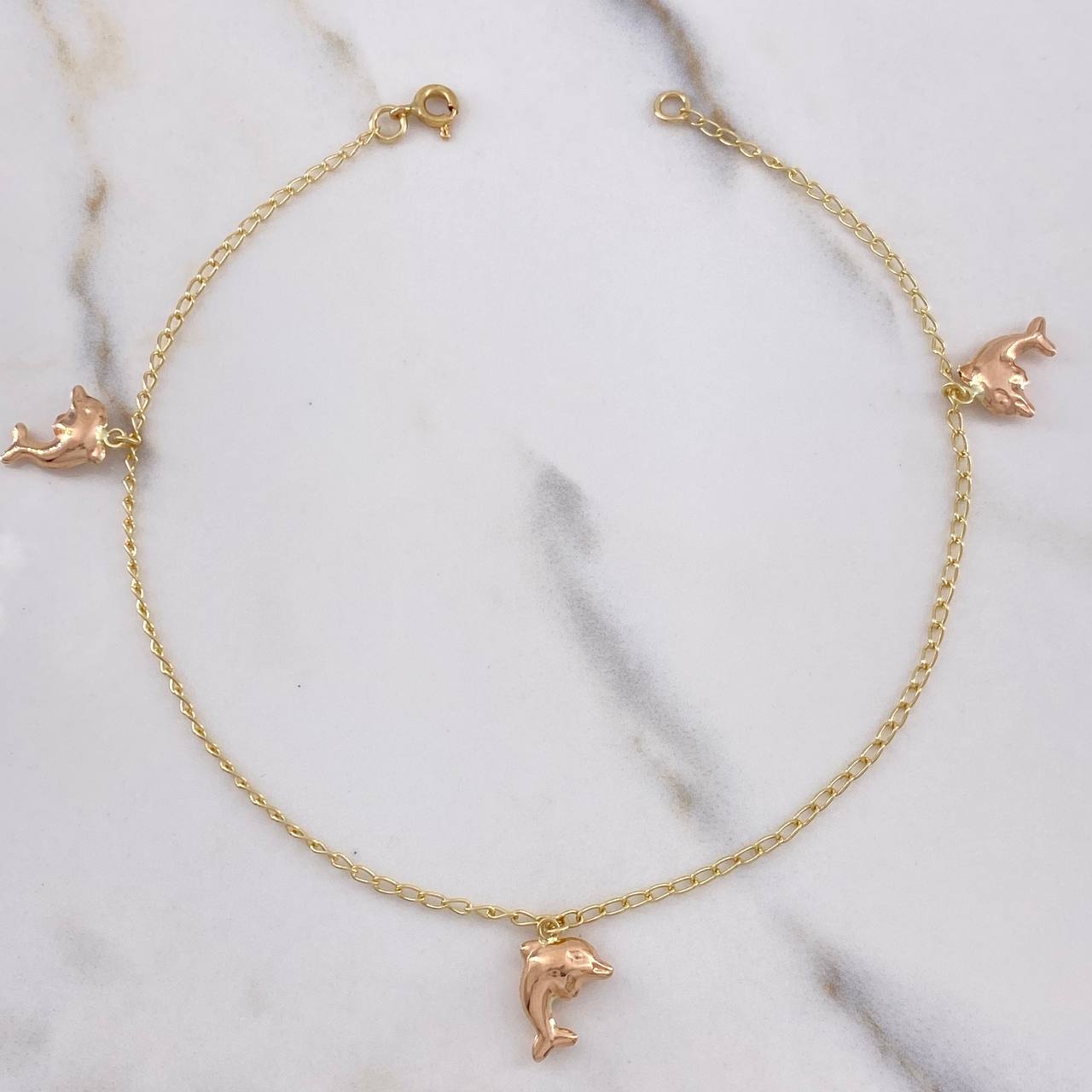 Ankle Bracelet Herringbone Dolphins 2.6gr / 25cm / 2mm Two-tone Yellow and Rose Gold $