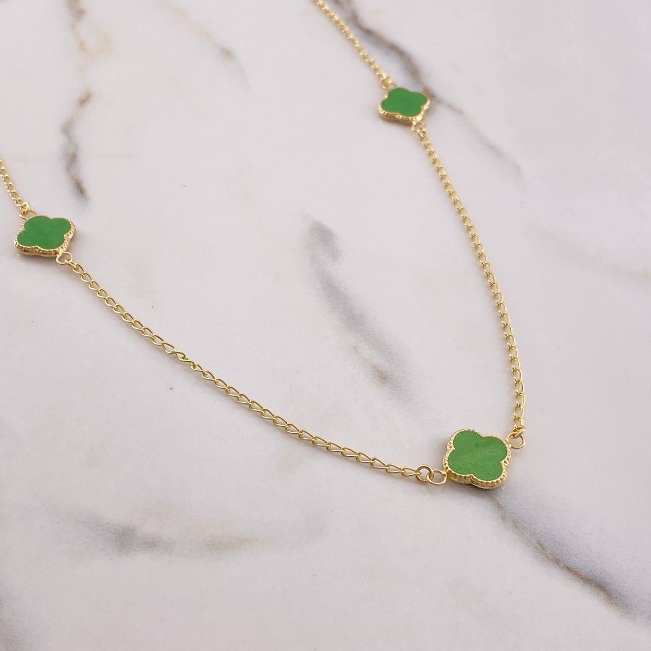 Espiga Chain Clover 3.75gr / 40cm / 2mm Green Purple Resin Yellow Gold $
