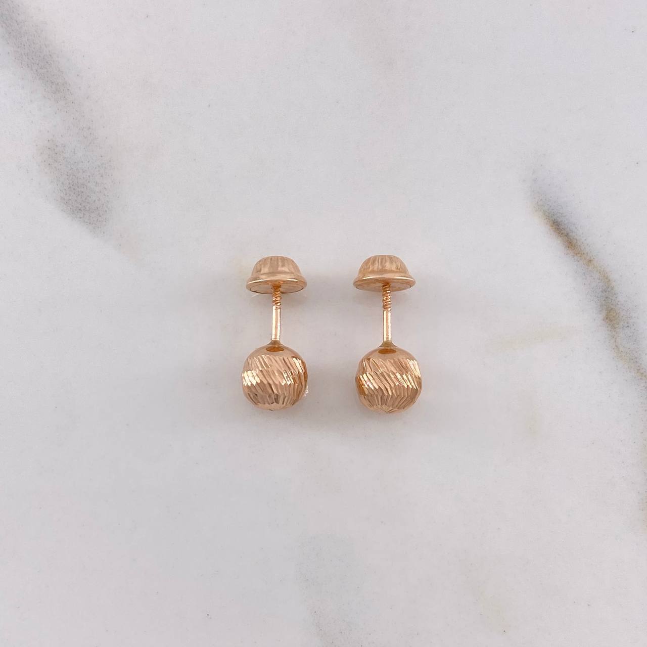 Stud Earrings Bead 0.7gr / 6mm Diamond Cut Rose Gold &