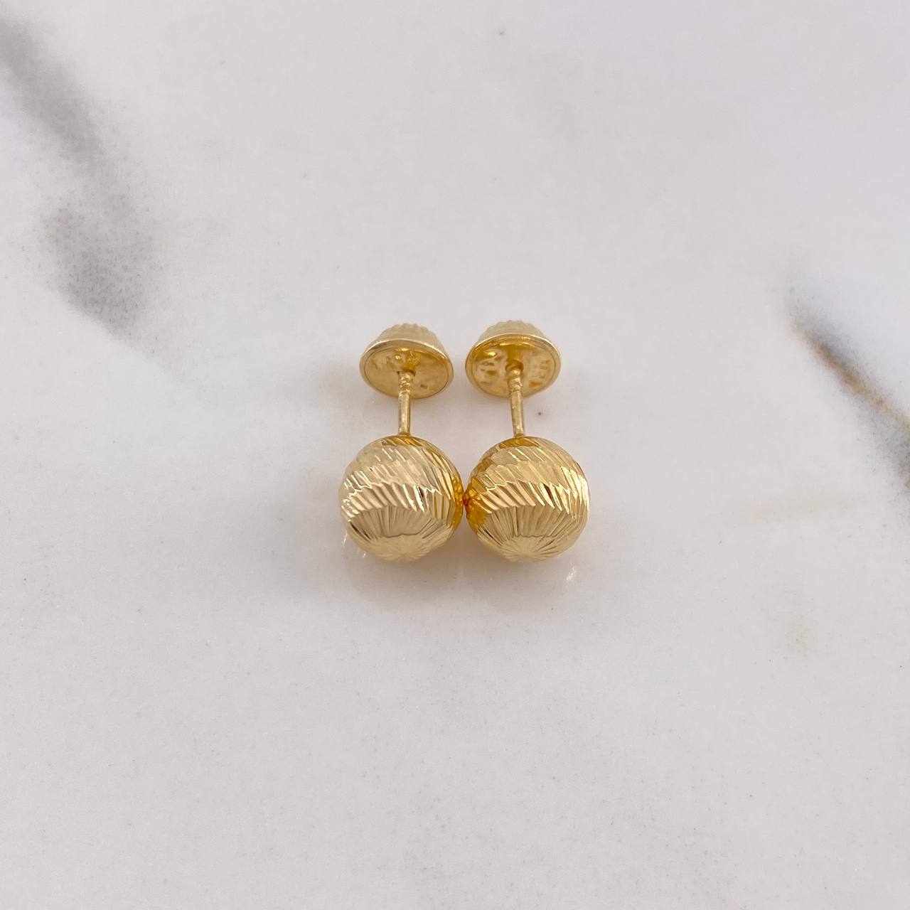 Stud Earrings Bead 0.95gr / 7mm Diamond Cut 18K Yellow Gold $