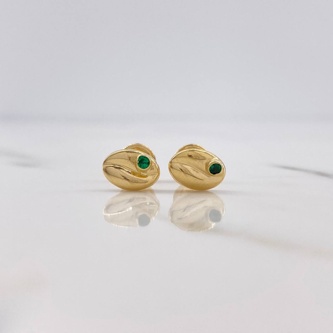Stud Earrings Grano Café 0.6gr / Circon Verde Oro Amarillo &