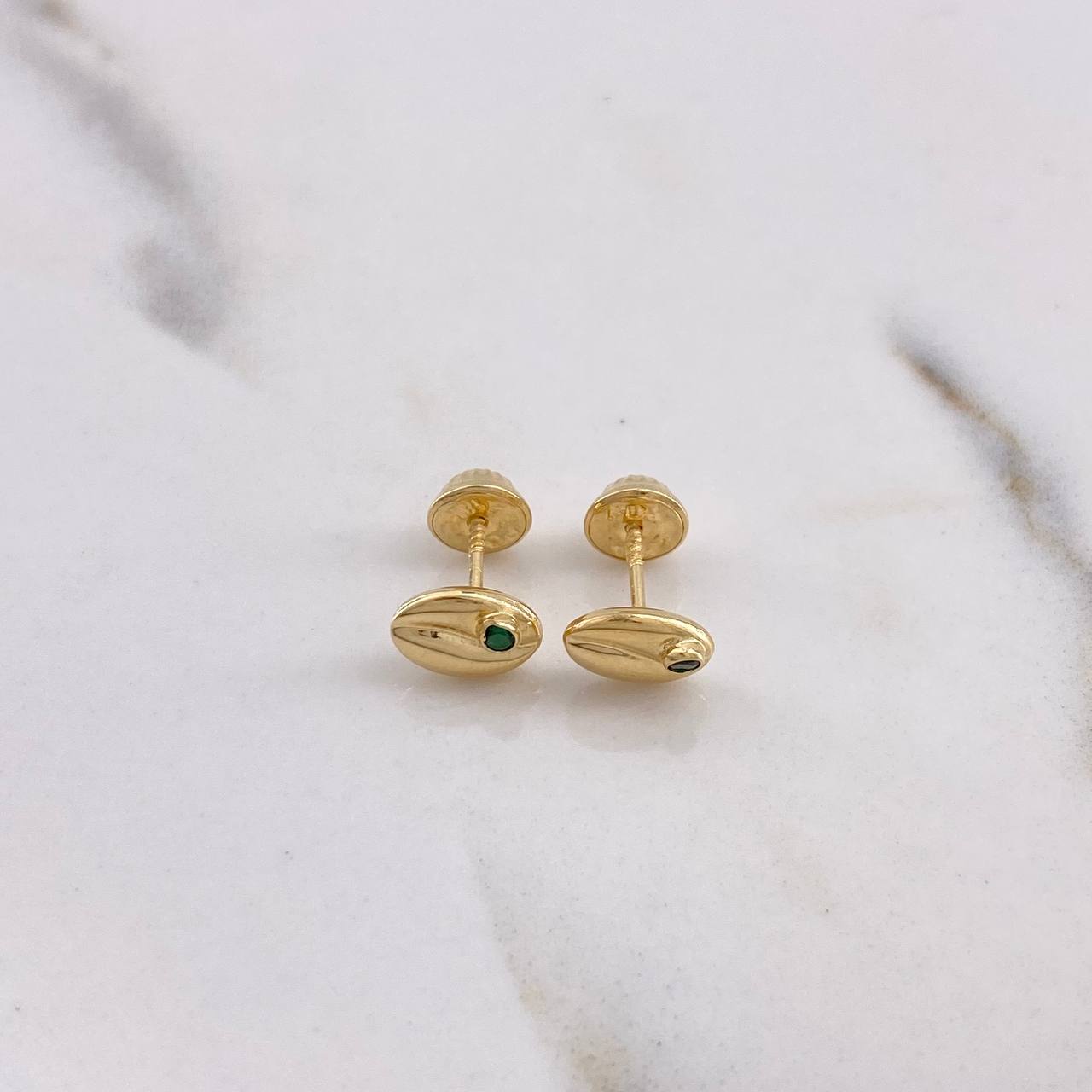 Stud Earrings Grano Café 0.6gr / Circon Verde Oro Amarillo &