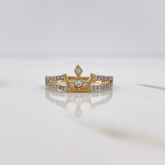 Crown Ring 2.05gr / T6 1/4 / White Zircons Two Yellow and White Golds &