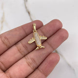Pendant Airplane 2.5gr / 2.5cm / White Zircons Yellow Gold &